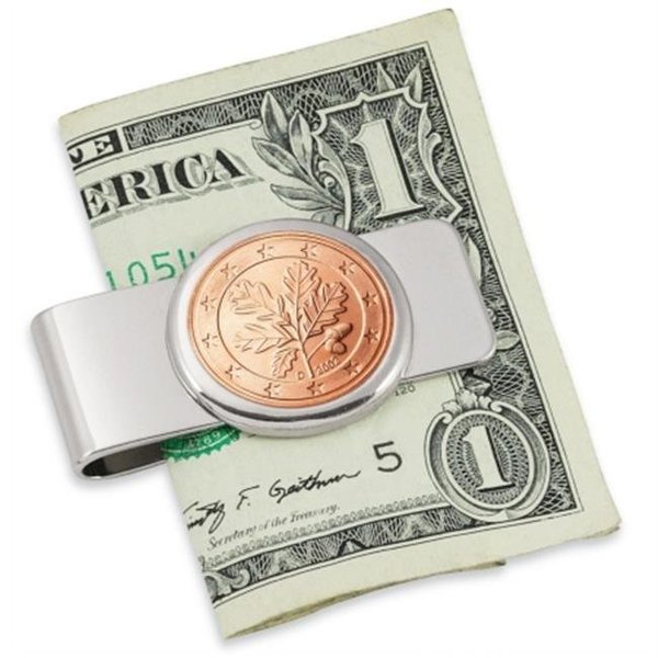 Upm Global Llc UPM Global LLC 12532 German Oak Twig Five Cent Euro Coin Silvertone Money Clip 12532